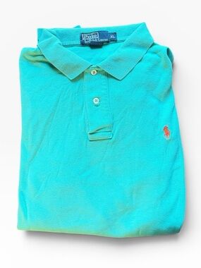 Vintage Polo Ralph Lauren Teal Short Sleeve with Coral Pony Size XL 100% Cotton
